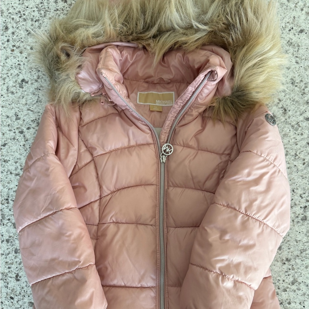Michael Kors Blush Puffer Jacket with Faux Fur